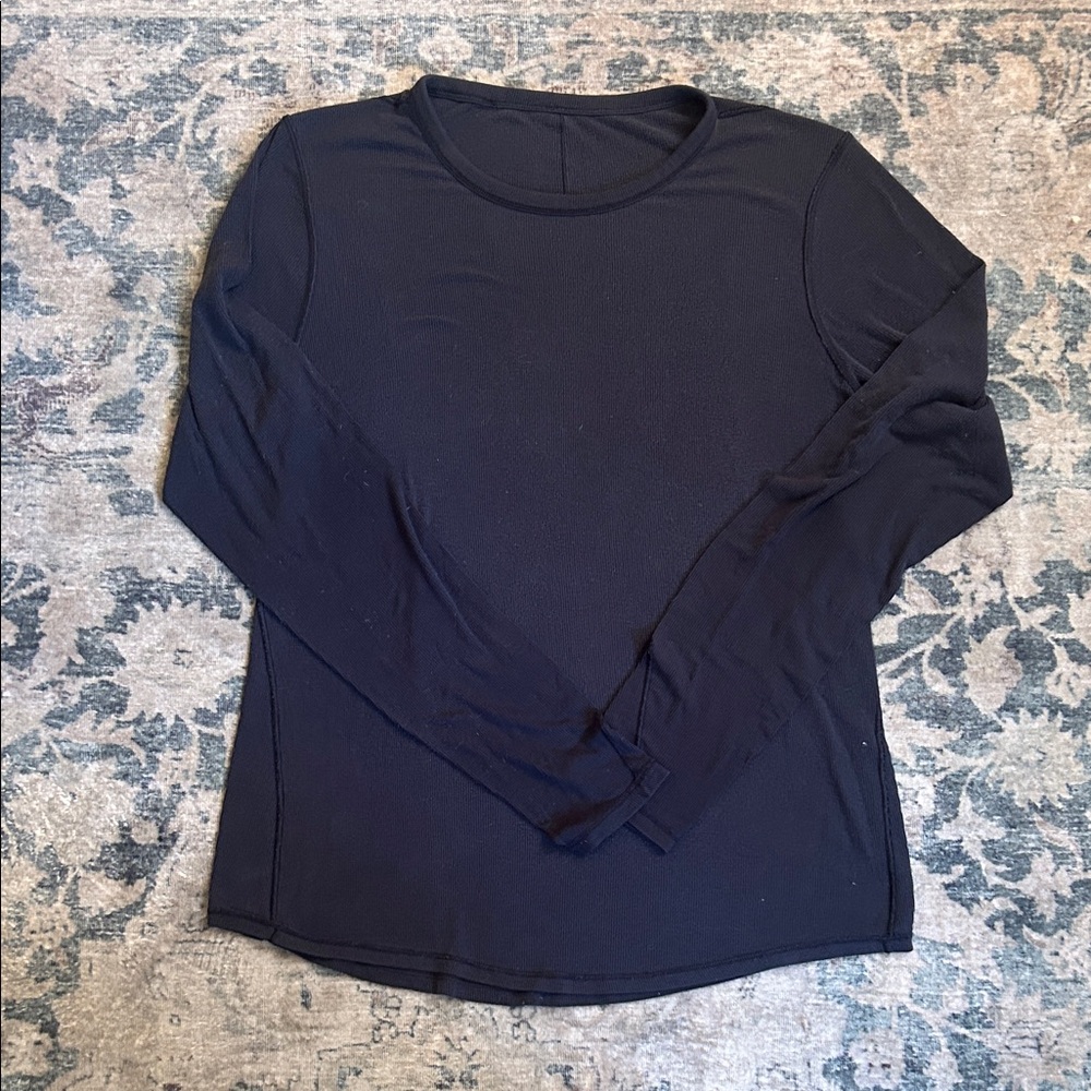 Essential Ribbed Long-Sleeve Crewneck Top — Black